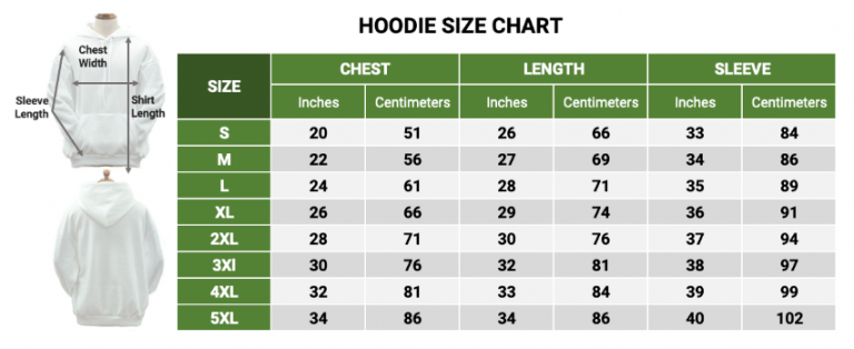 Couture Hoodie Size Chart