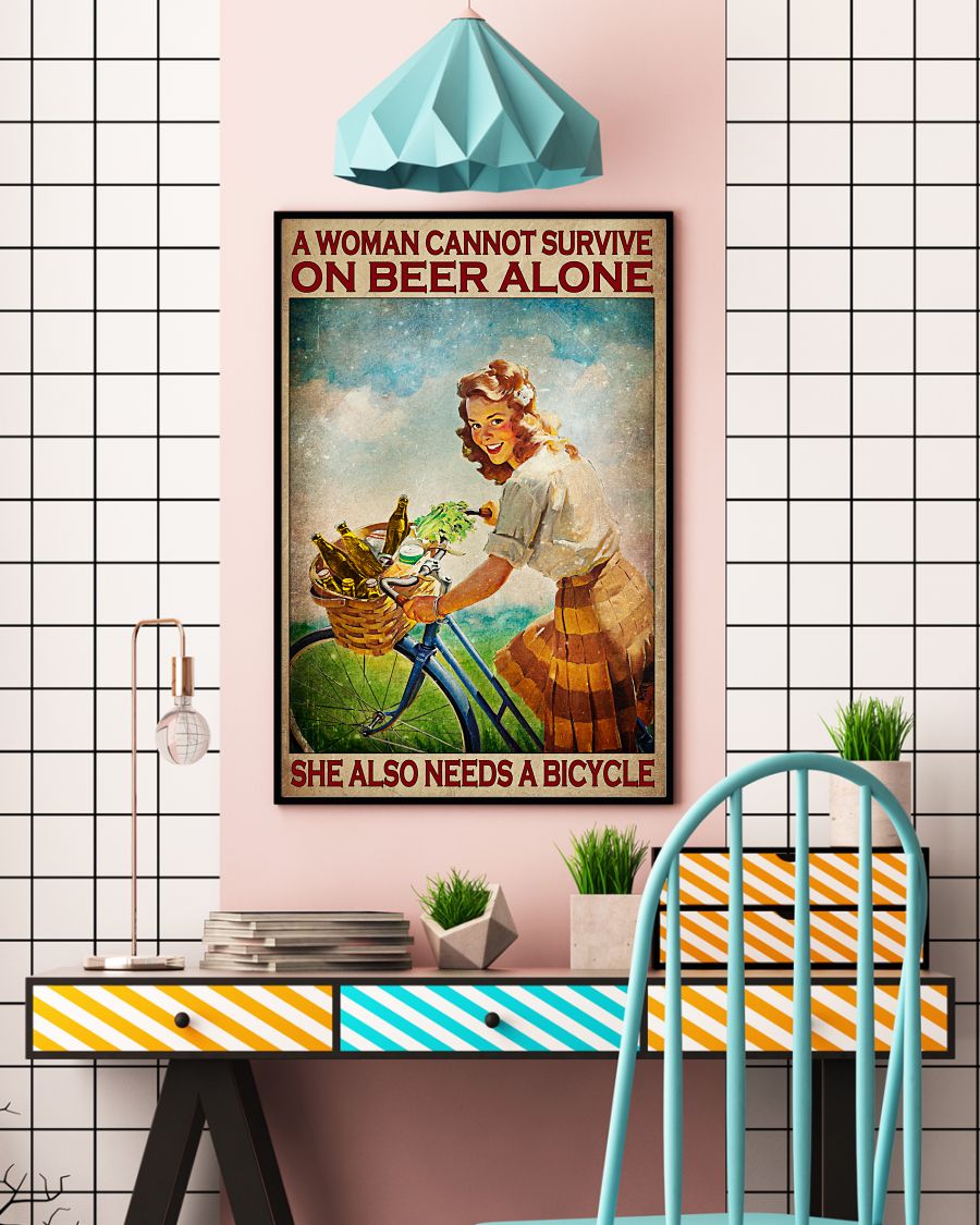 A Woman Cannot Survive On Beer Alone She Also Needs Bicycle Posterc
