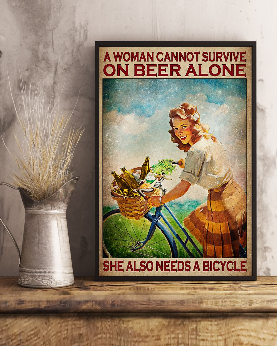 A Woman Cannot Survive On Beer Alone She Also Needs Bicycle Posterx