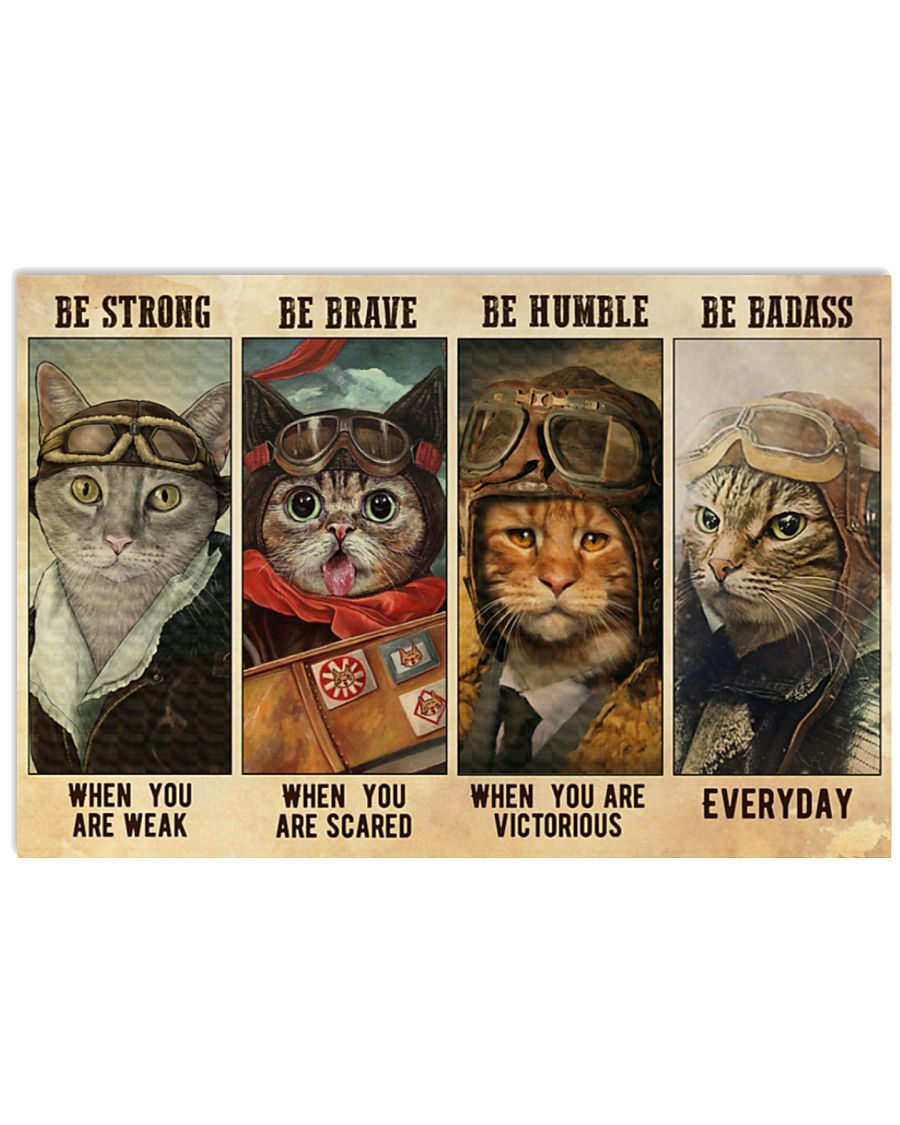 Be strong when you are weak Be brave when you are scared Be awesome everyday Cat Pilot poster