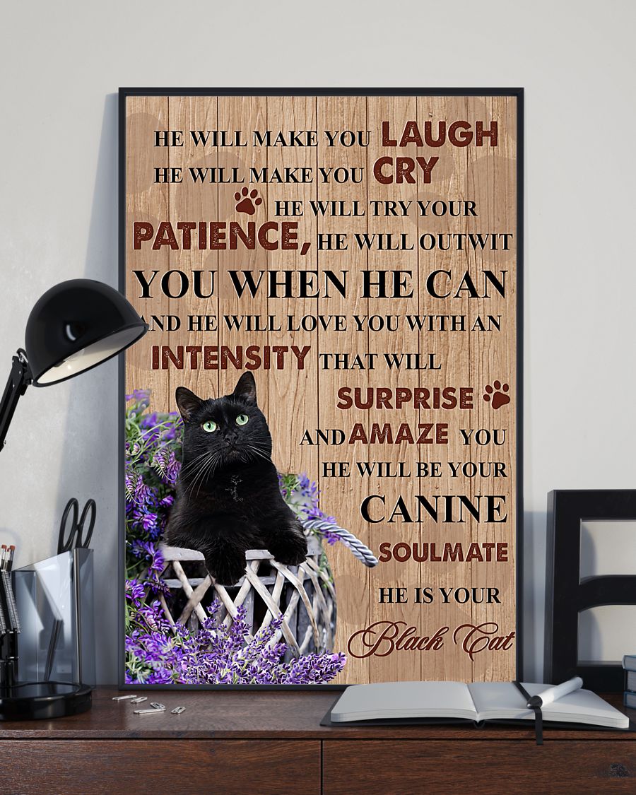 Black Cat He will make you laugh He will make you cry he will try your patience posterx
