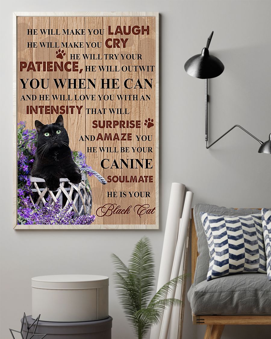 Black Cat He will make you laugh He will make you cry he will try your patience posterz