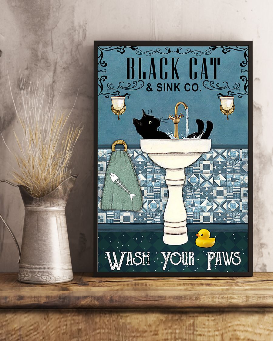 Black Cat and Sink CO Wash your paws Poster
