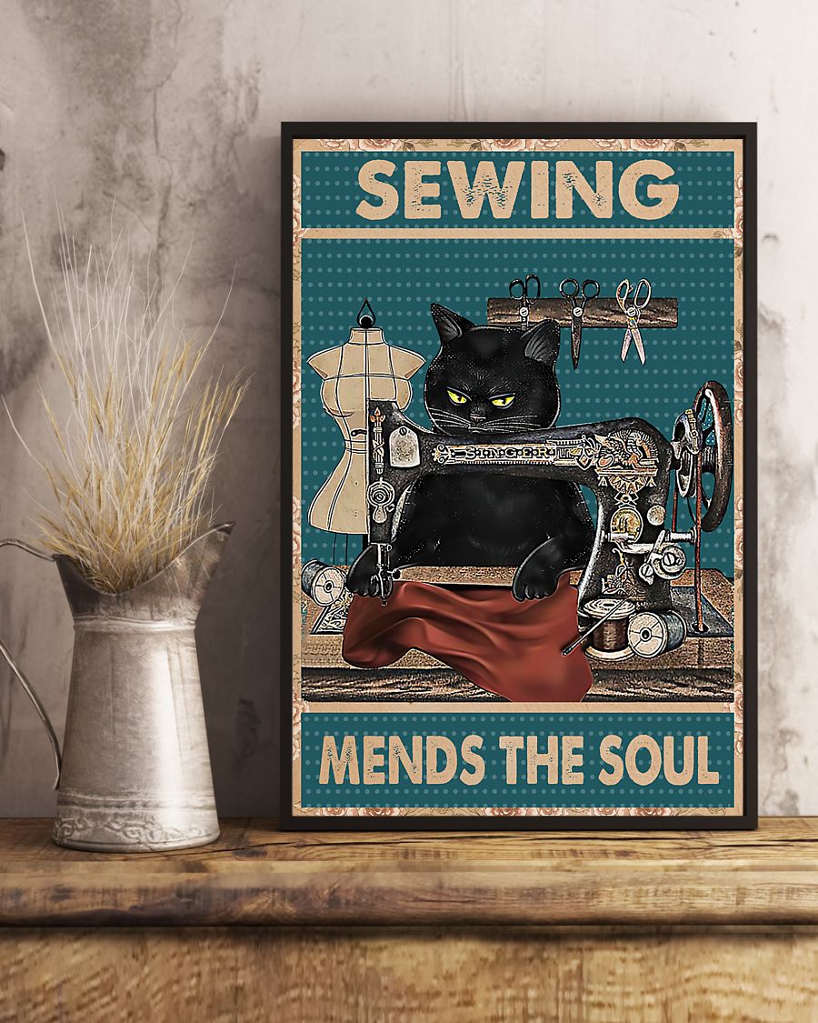 Cat Sewing mends the soul Poster