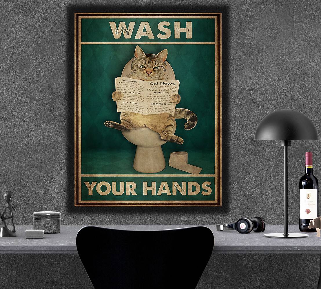 Cat Wash your hands poster