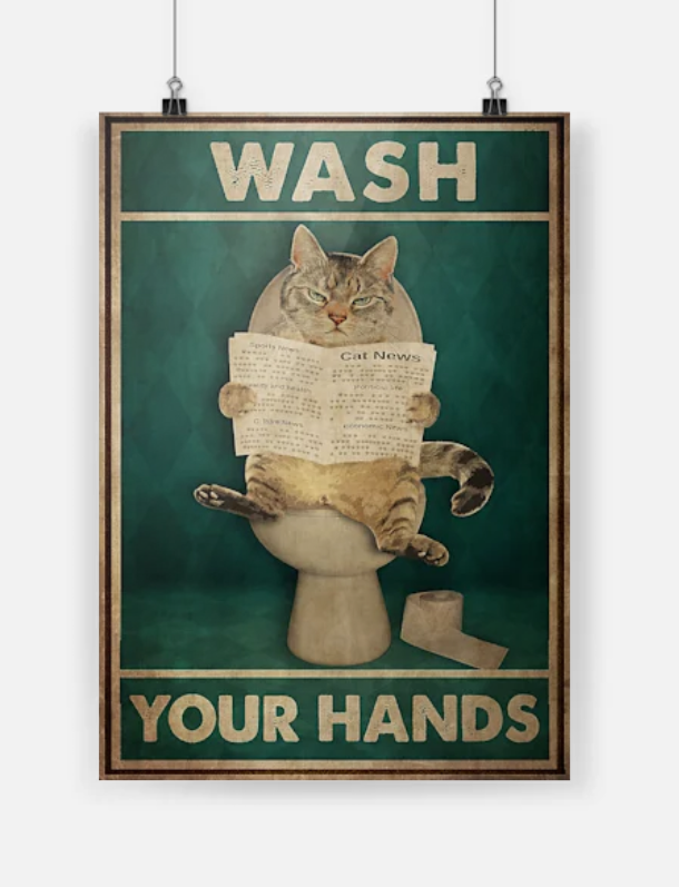 Cat Wash your hands poster
