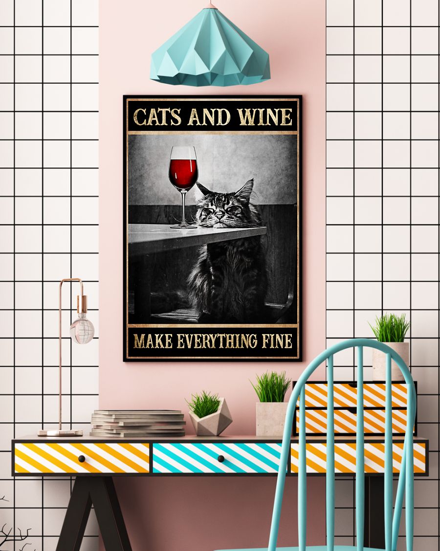 Cats and wine make everything fine posterv