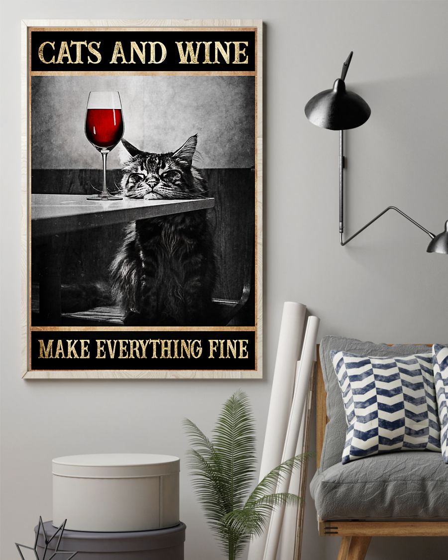 Cats and wine make everything fine posterx