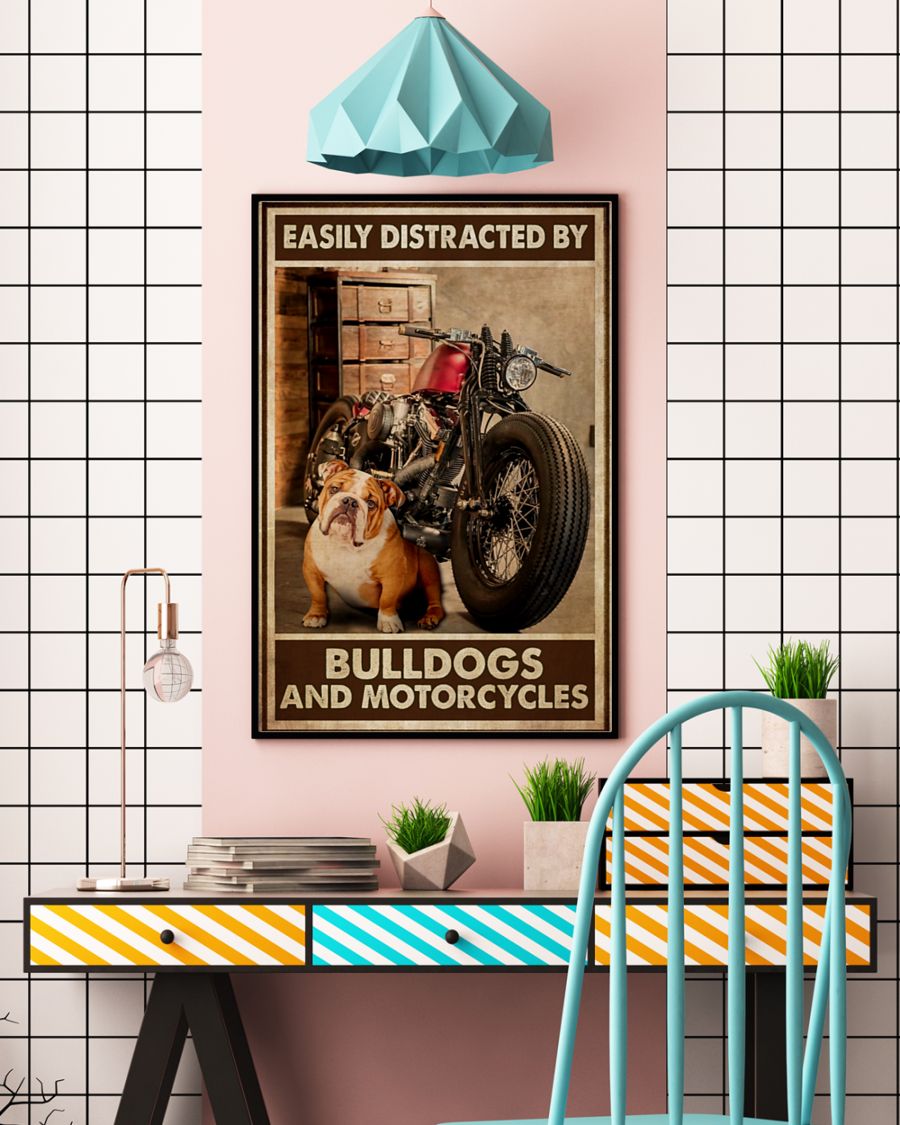 Easily Distracted By Bulldogs And Motorcycles Posterv