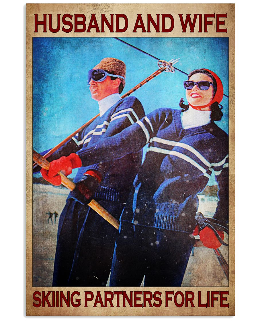 Husband and wife skiing partners for life poster