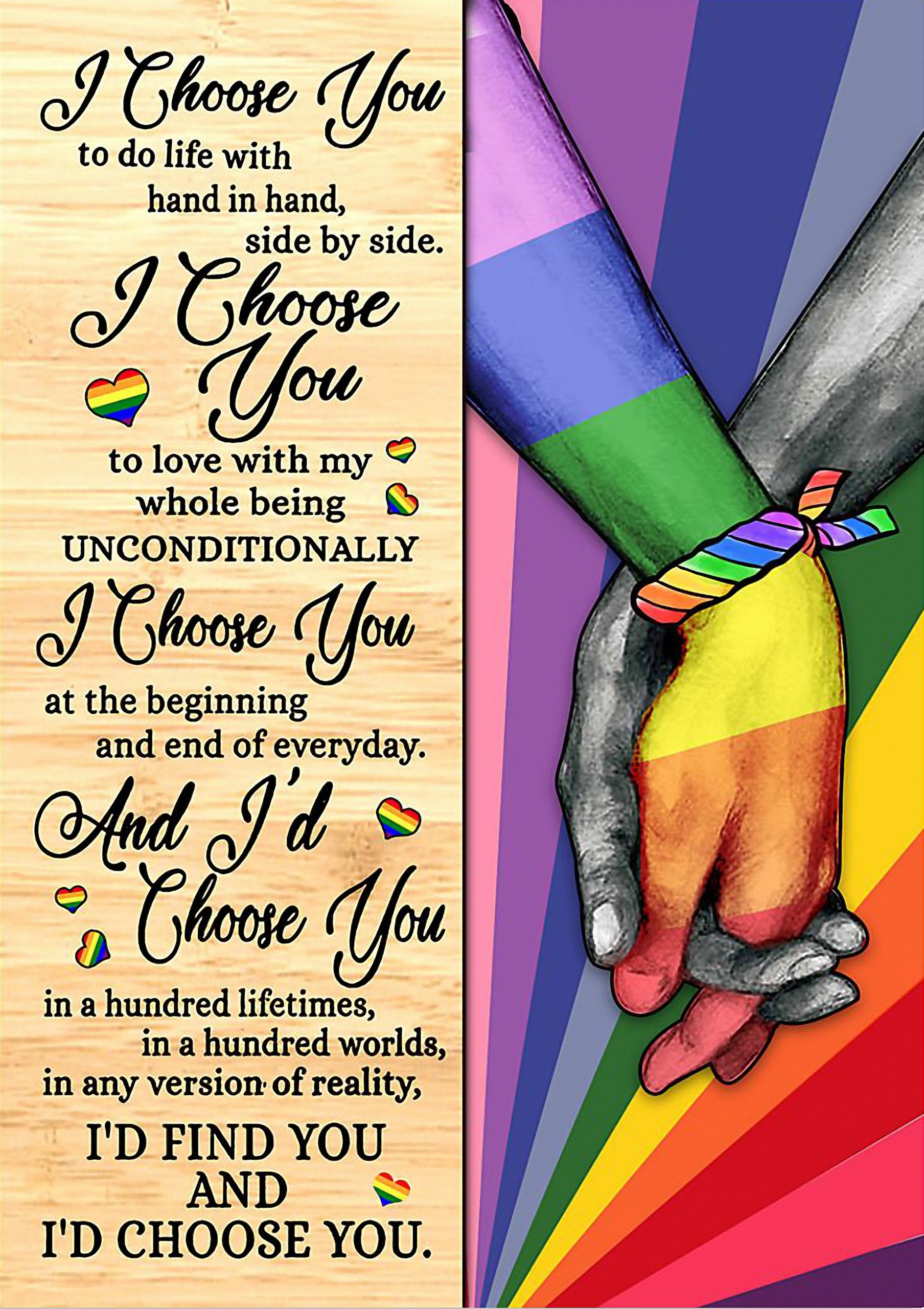 LGBT I choose you to do life with hand in hand side by side poster