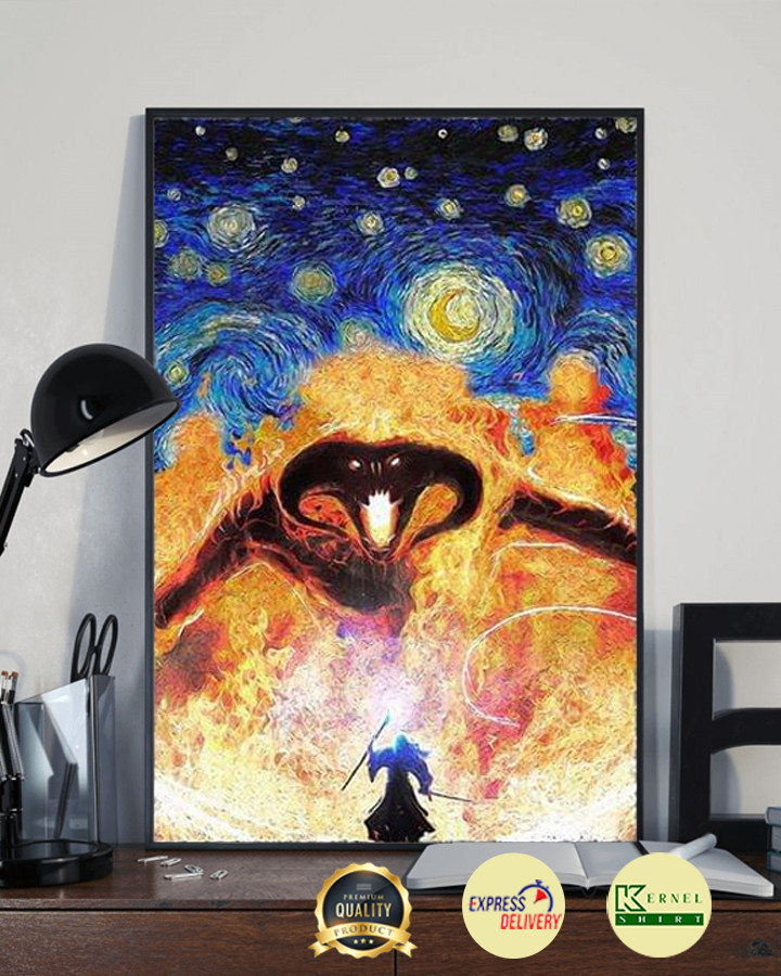 Lord Of The Rings Gandalf Vs Balrog Starry Night Van Gogh Poster