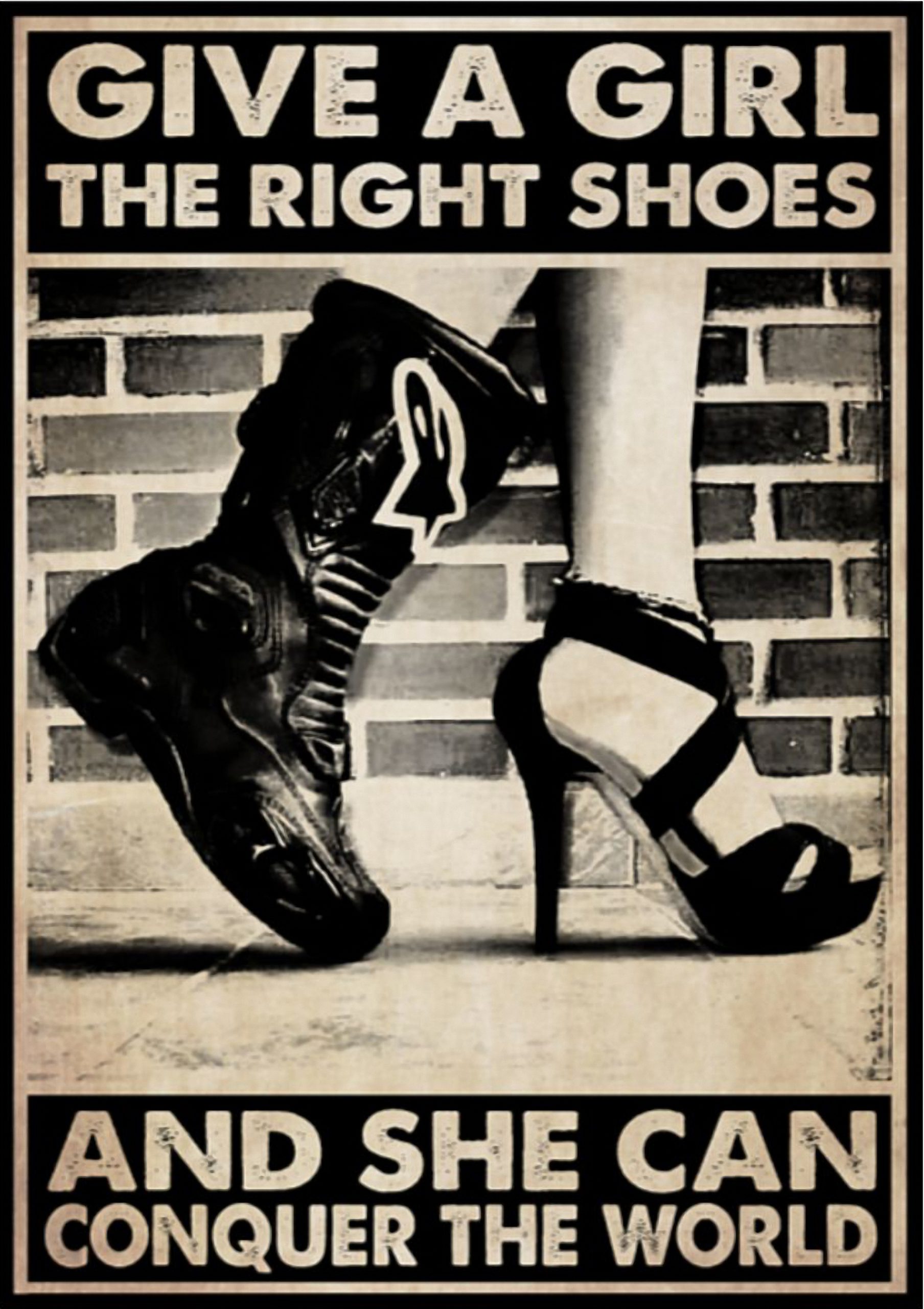 Motorcycle Girl Give a girl the right shoes and she can conquer the world poster