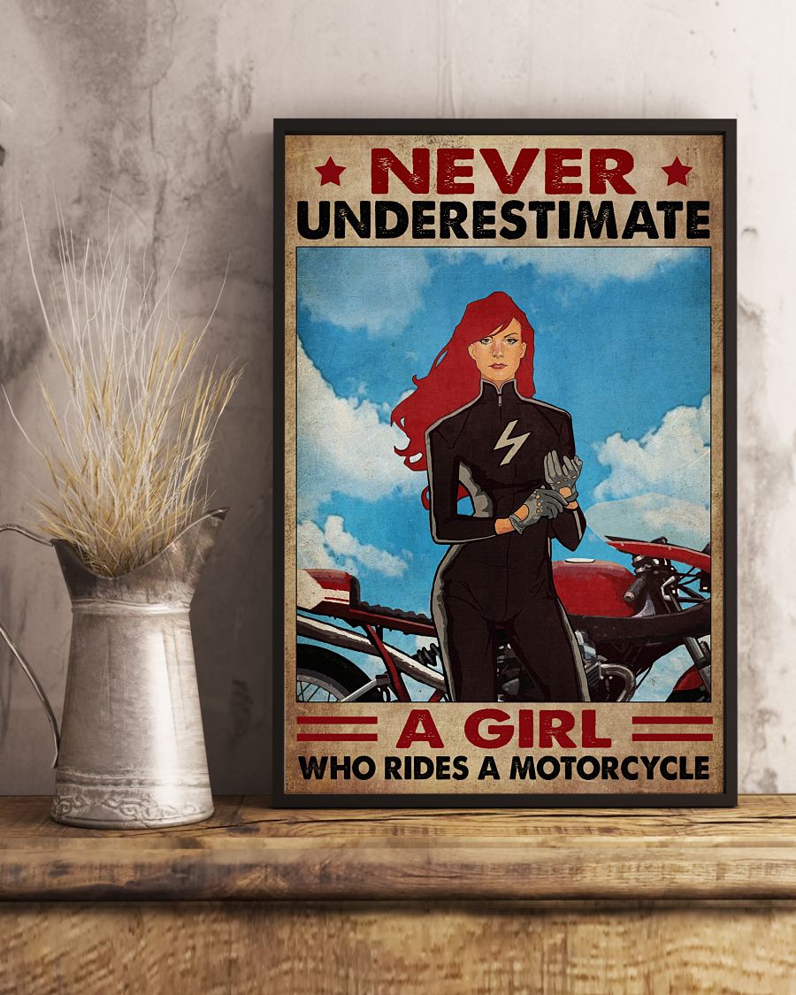 Never underestimate a girl who rides a motorcycle posterx