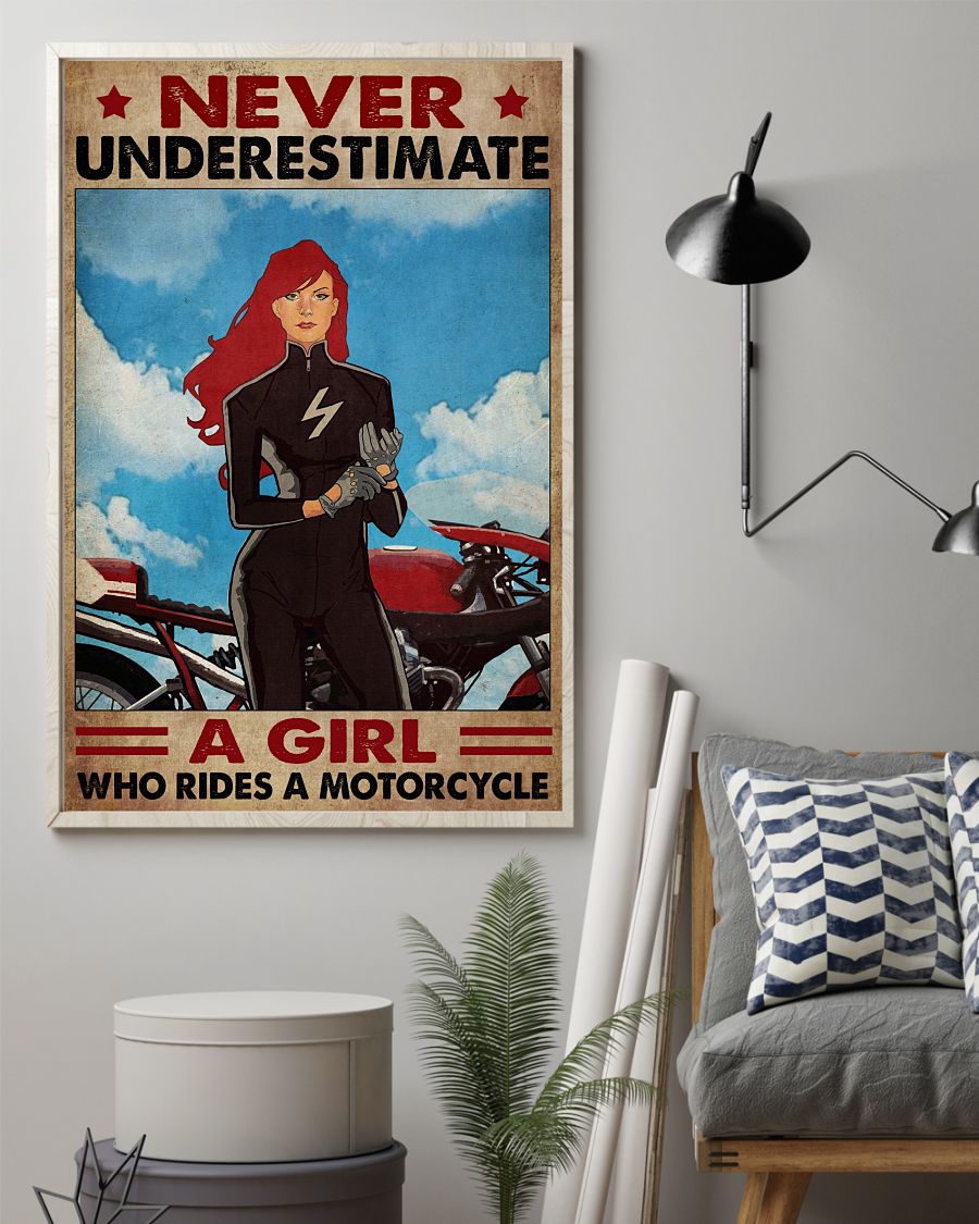 Never underestimate a girl who rides a motorcycle posterz