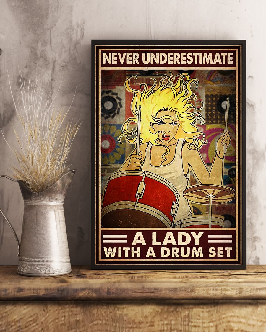 Never underestimate a lady with a drum set posterx