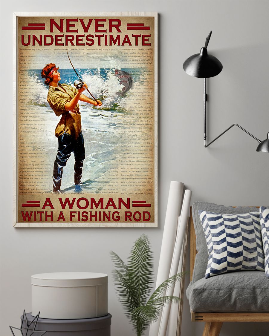 Never underestimate a woman with a fishing rod posterz