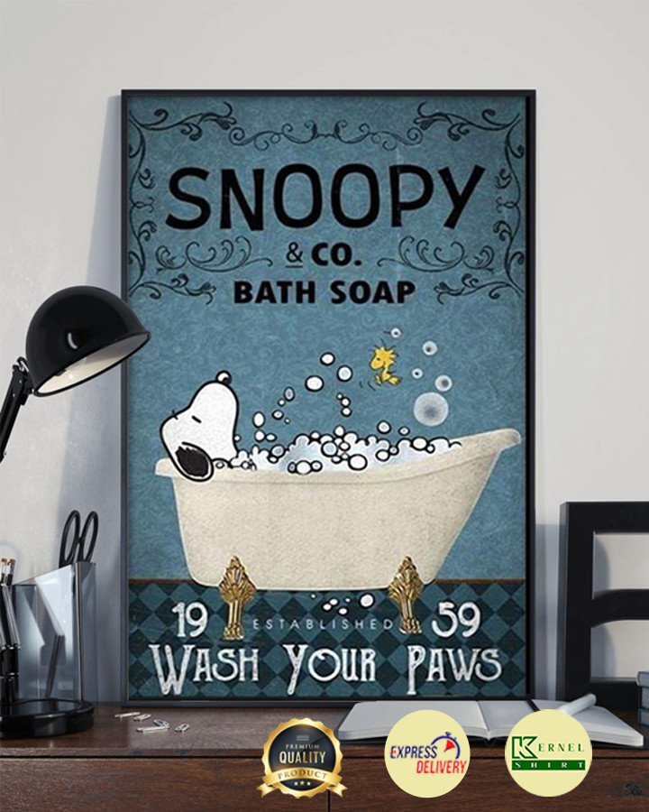 Snoopy & Co. Bath Soap Wash Your Paws Poster