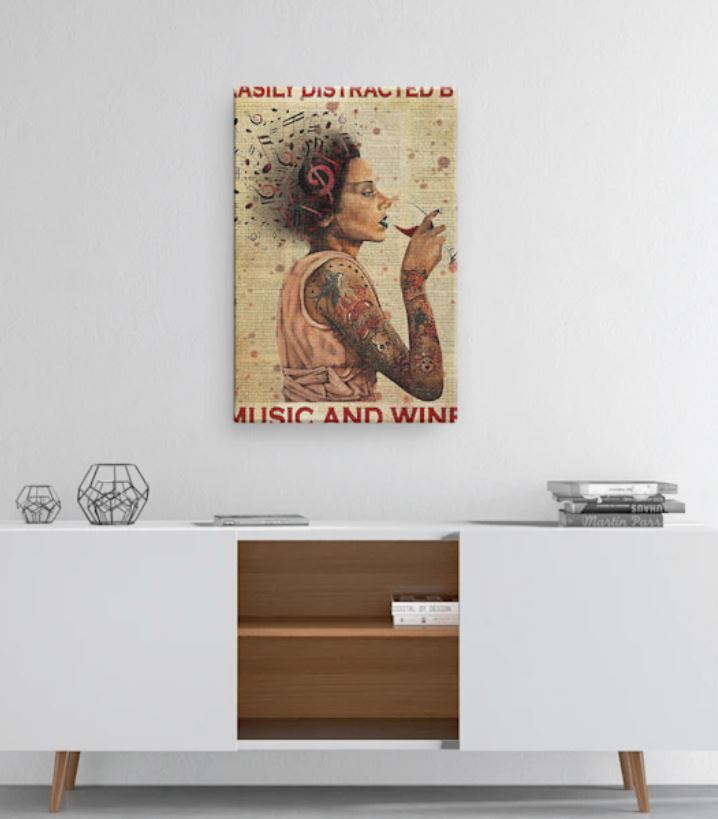 Tattooed Woman Easily Distracted By Music And Wine poster