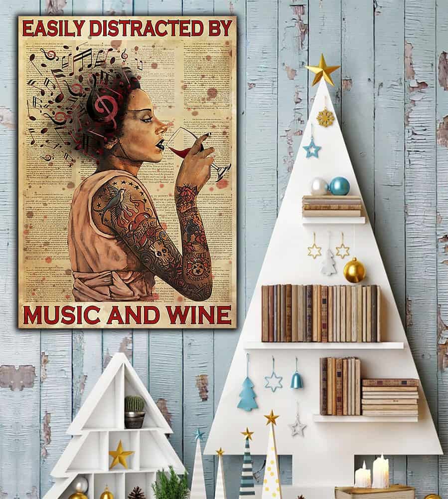 Tattooed Woman Easily Distracted By Music And Wine poster