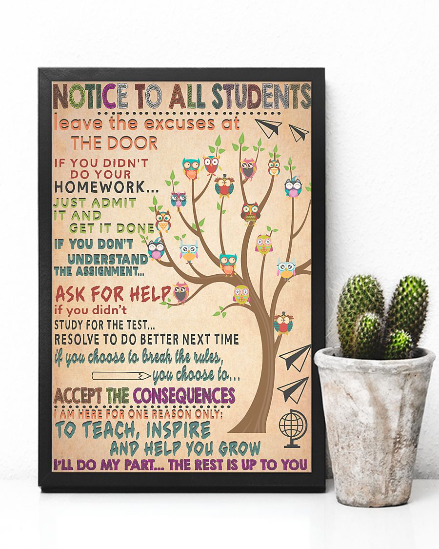 Teacher Notice To All Students leave the excuses at the door posterv