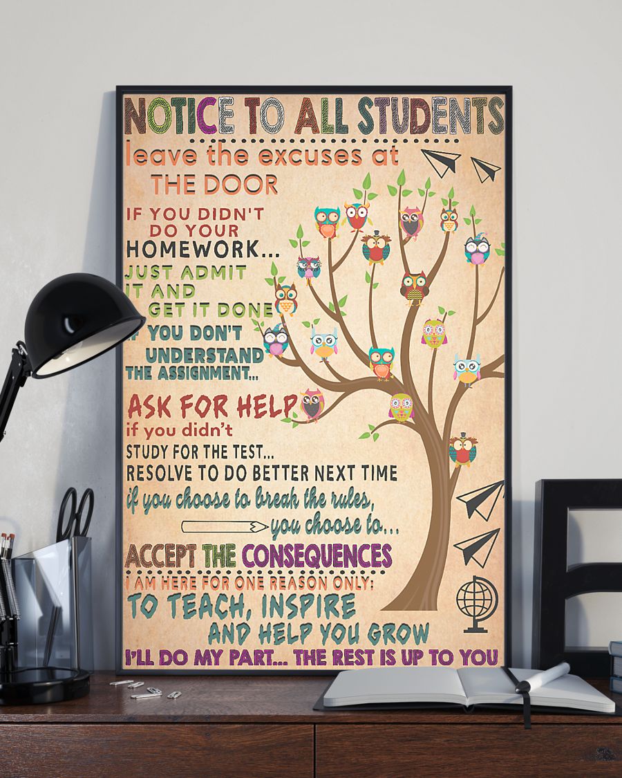 Teacher Notice To All Students leave the excuses at the door posterx