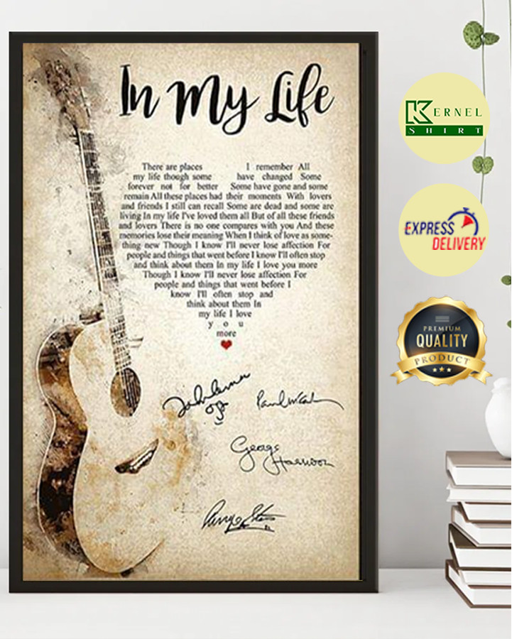 The Beatles In My Life Lyric Heart Typography Guitar Signature Poster