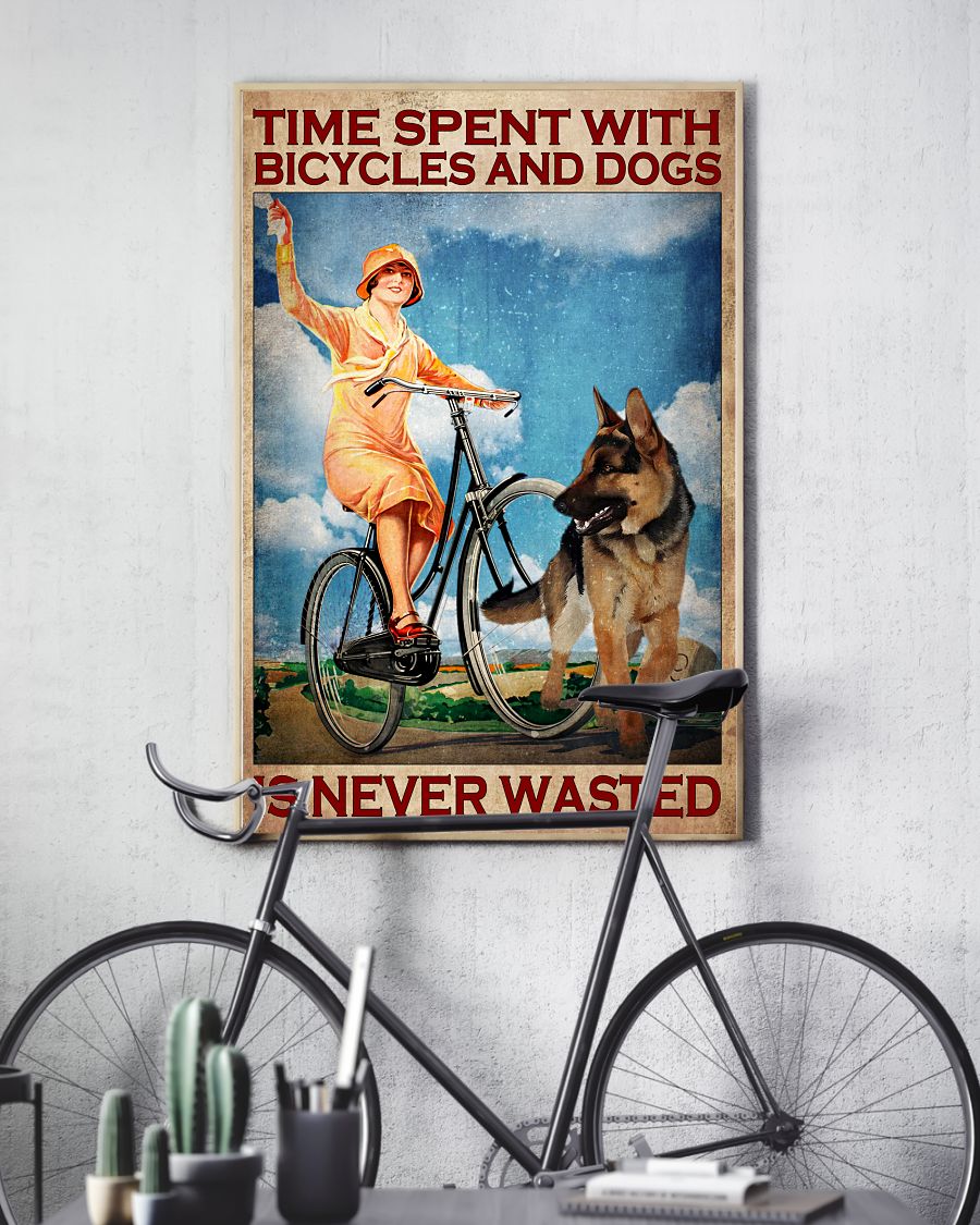 Time spent with bicycles and dogs is never wasted posterc