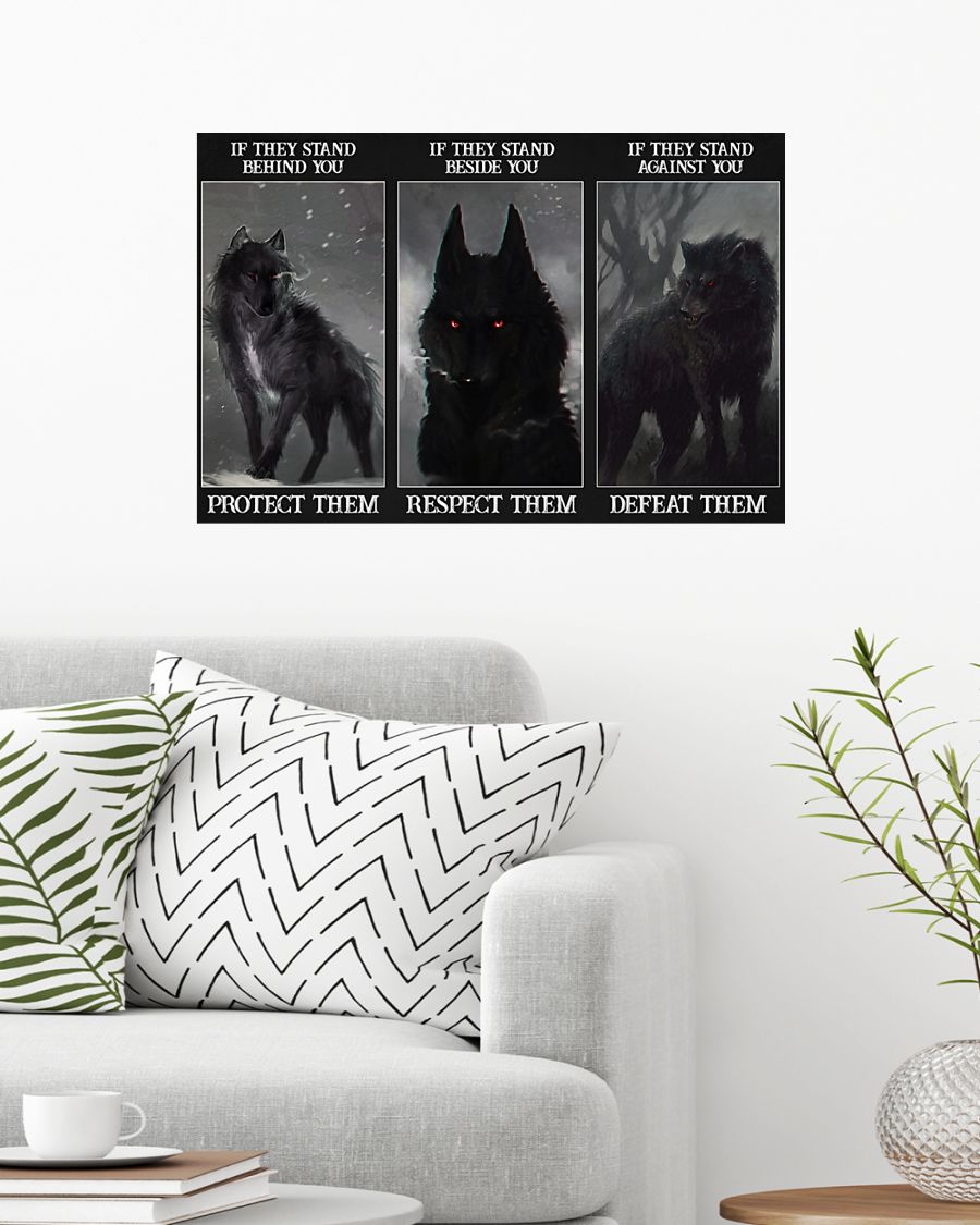 Wolf If they stand behind you protect them If they stand beside you respect them If they stand against you defeat them poster
