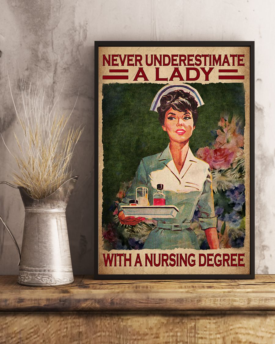 Official Never Underestimate A Lady With A Nursing Degree Poster