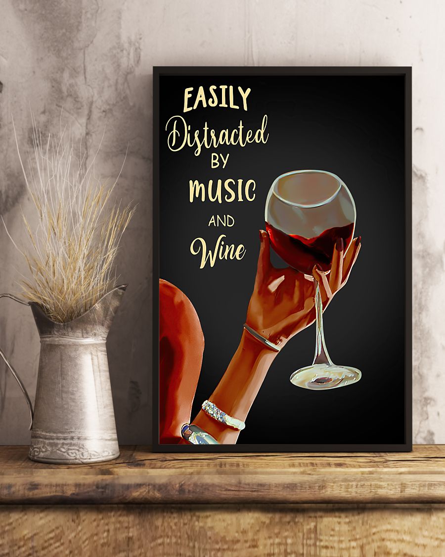 Great Easily Distracted By Music And Wine Lady Hand Poster