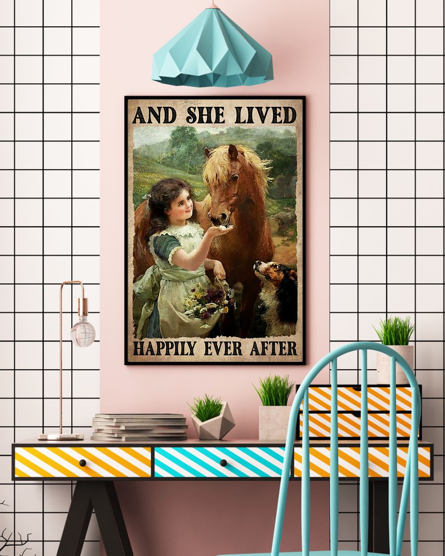Us Store And She Lived Happily Ever After Girl Horse Dog Poster