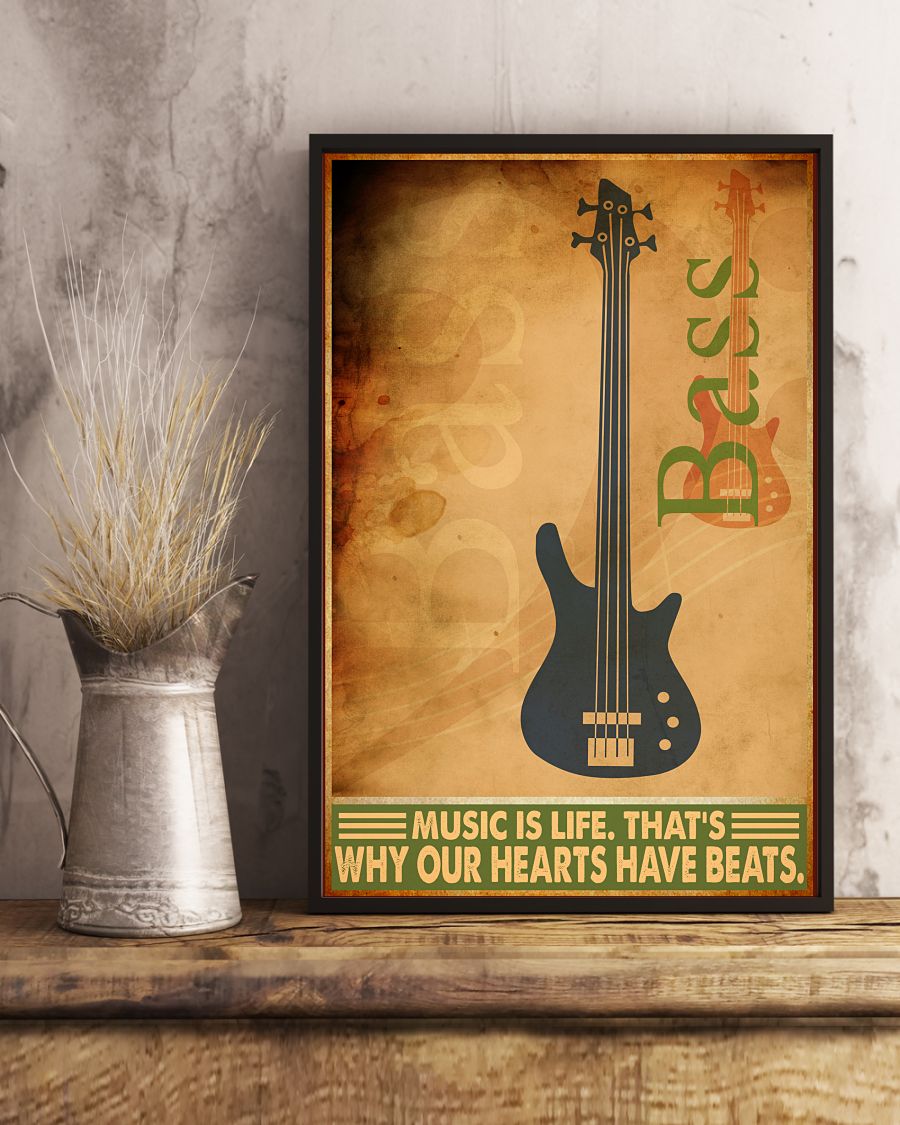 All Over Print Bass Guitar Music Is Life  Why Our Hearts Have Beats Poster