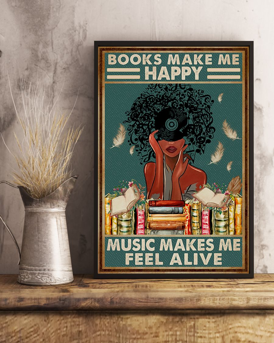 All Over Print Books Make Me Happy - Music Makes Me Feel Alive Poster