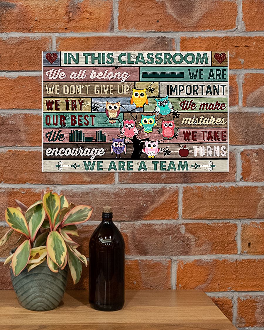 Top Selling In This Class We All Belong We Don't Give Up We Are Important Owls Poster