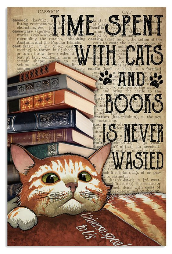 Adult Time Spent With Cats And Books Is Never Wasted Poster