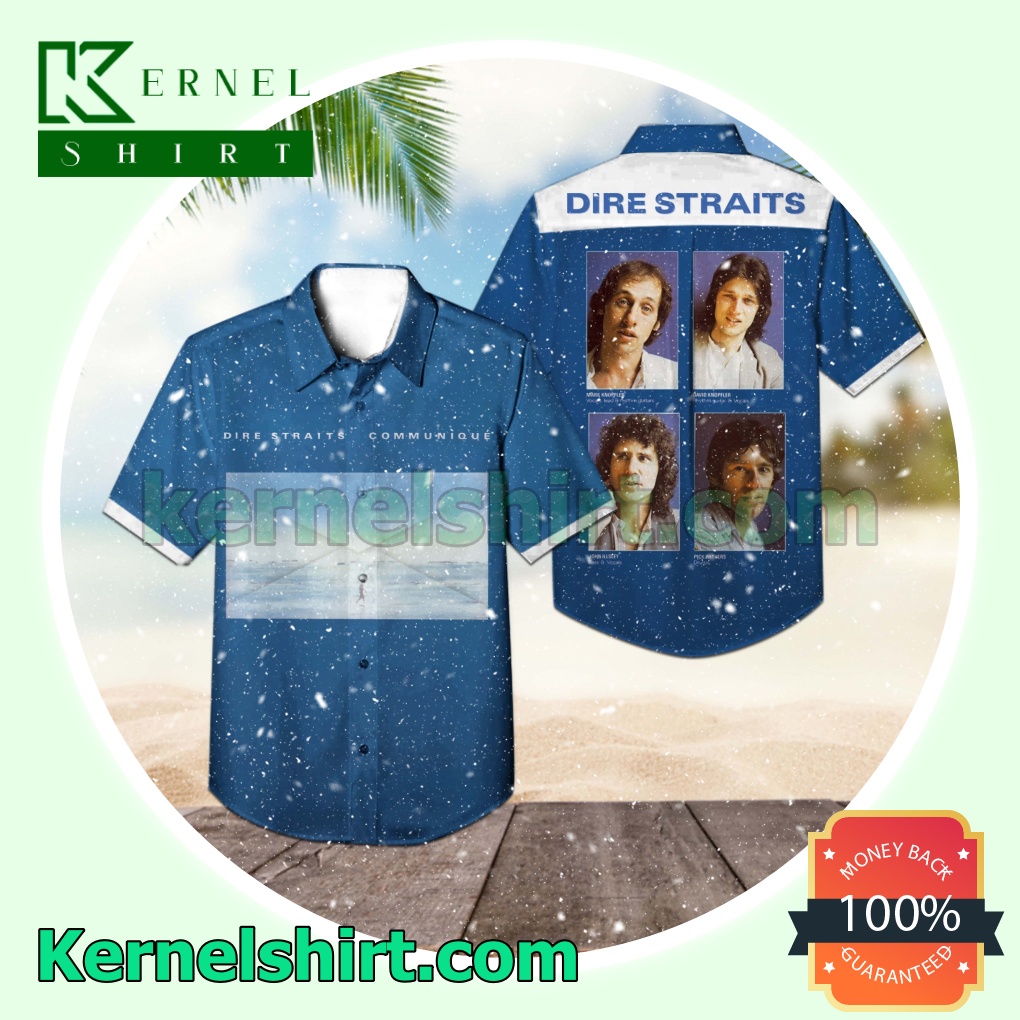 Dire Straits Communiqué Album Cover Blue Short Sleeve Shirts