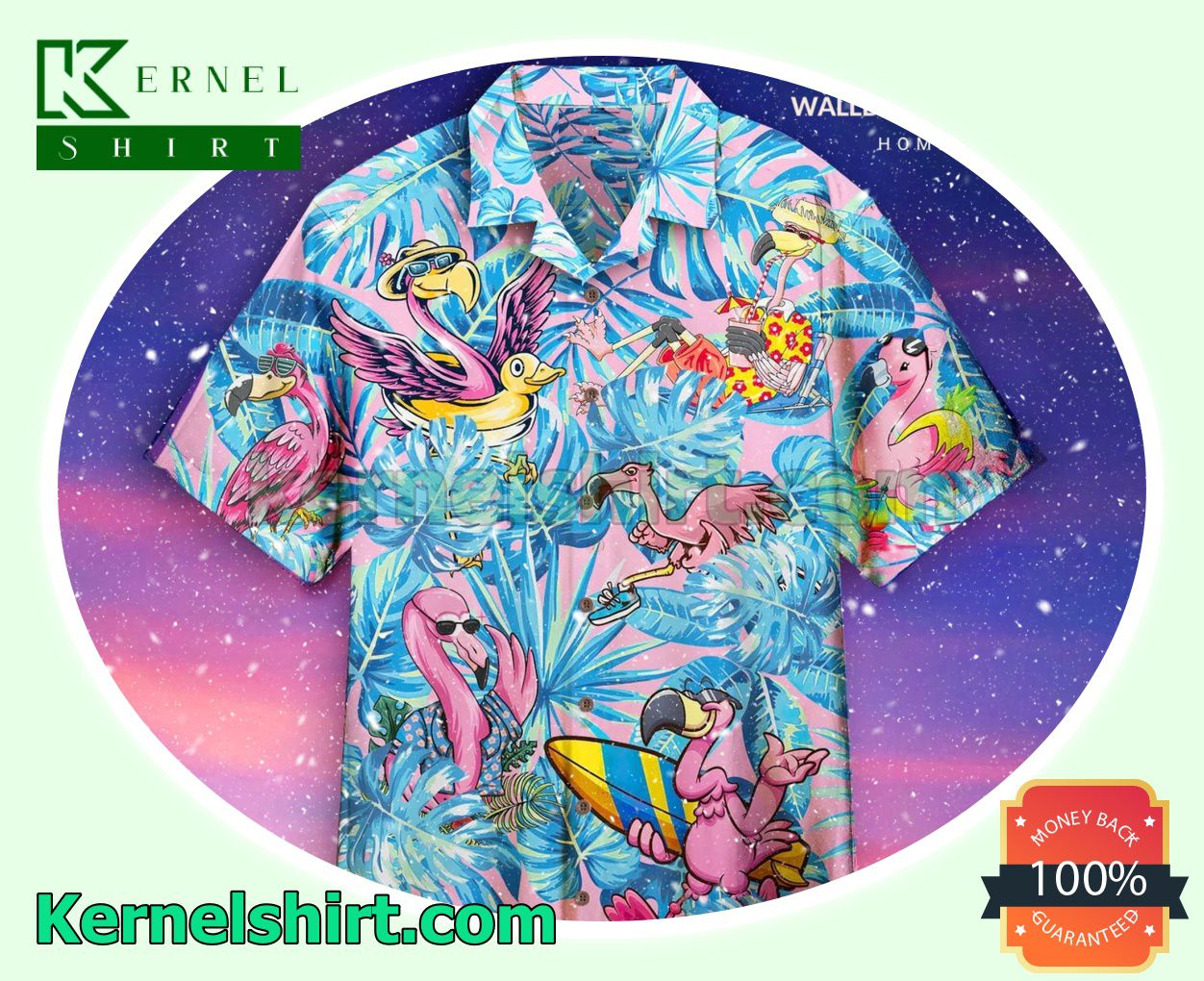 Flamingo Tropical Funny Aloha Button Shirt