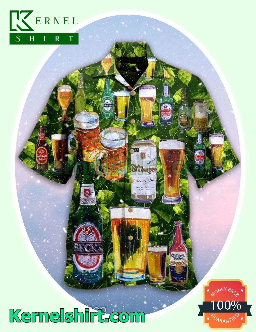Green Leaf Beer Button Shirt