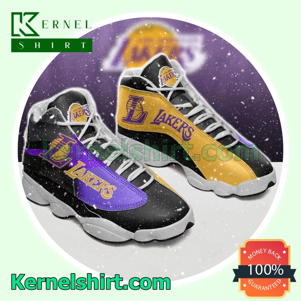 Free Ship Los Angeles Lakers Basketball Team Black Yellow Nike Sneakers