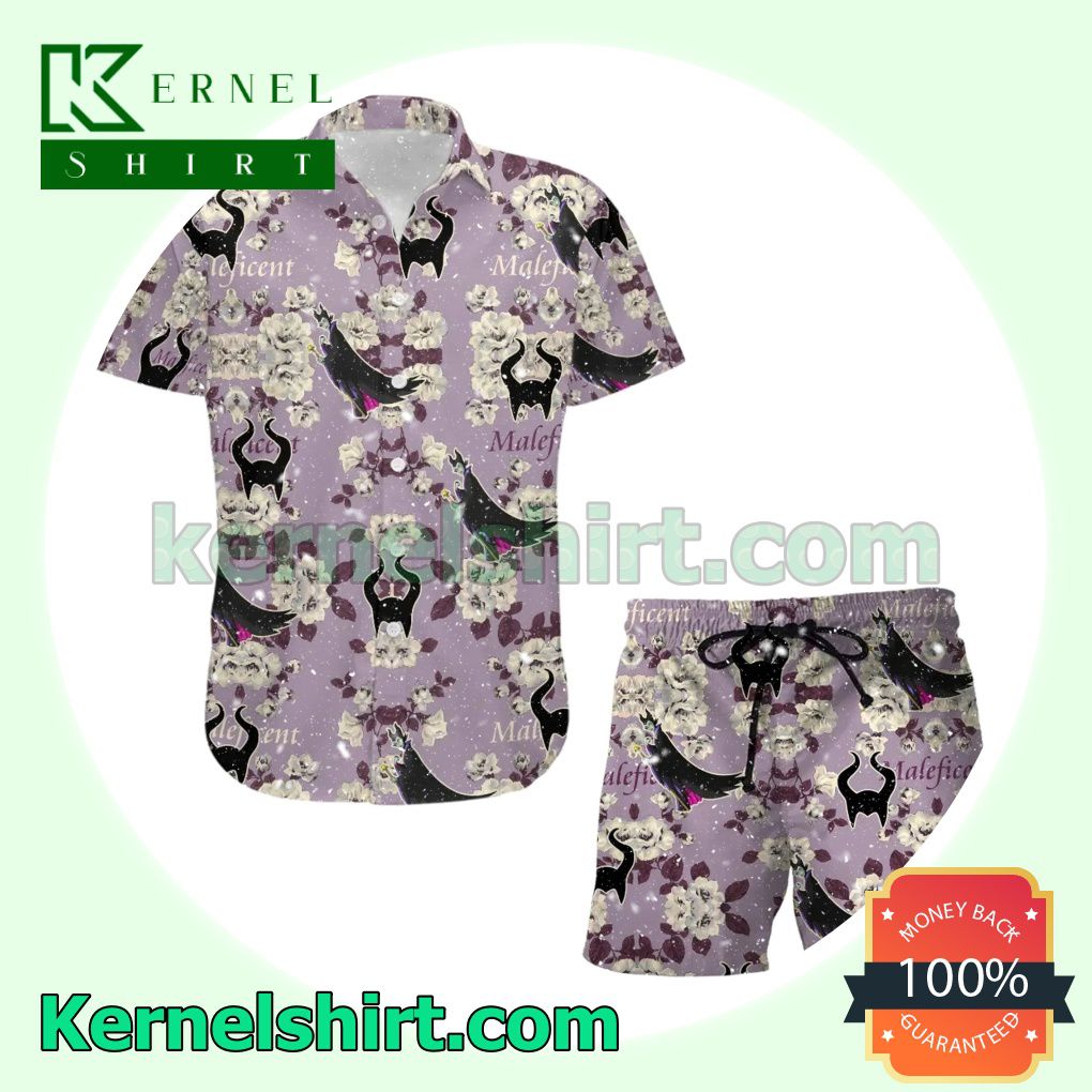 Maleficent Floral Summer Tropical Print Disney Button Shirt