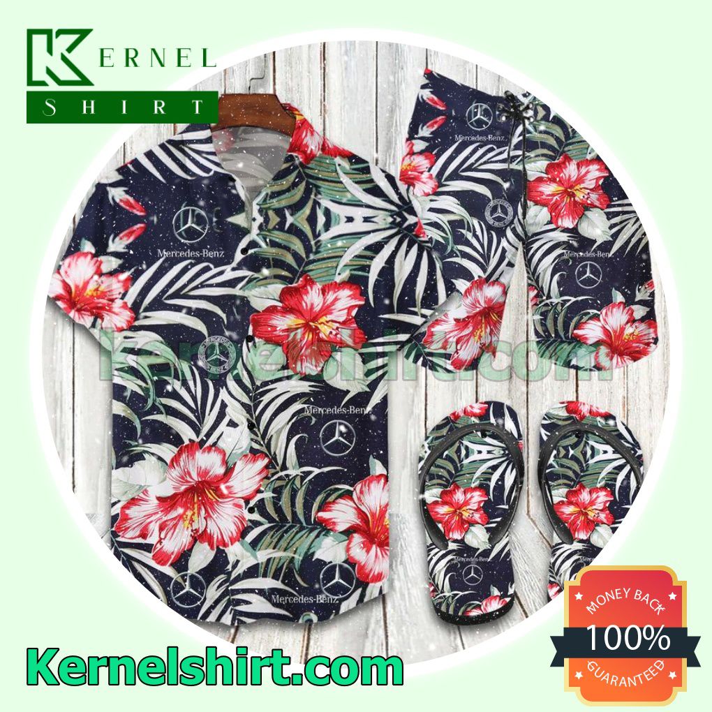 Mercedes Flowers Monstera Leaves Fabric Hawaiian Shirt