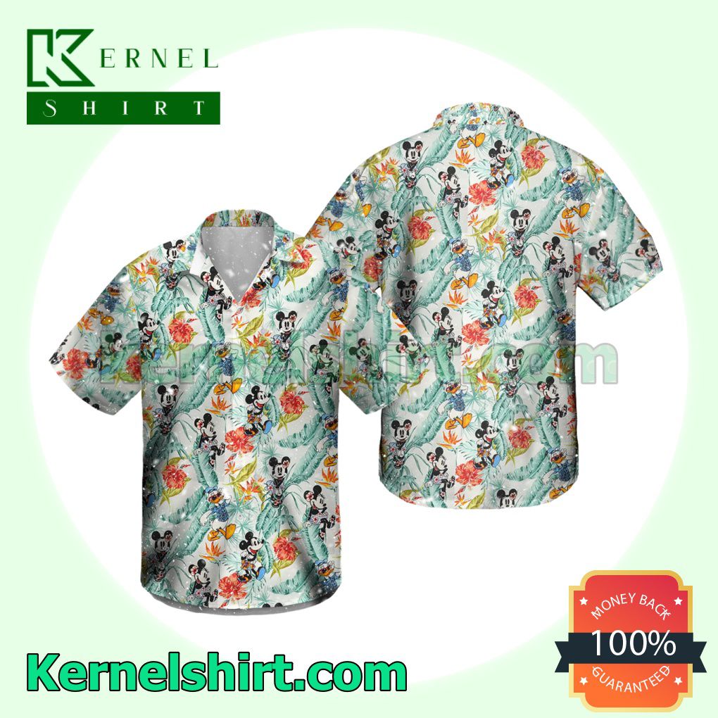 Mickey Minnie Mouse Donald Duck Floral Button Shirt