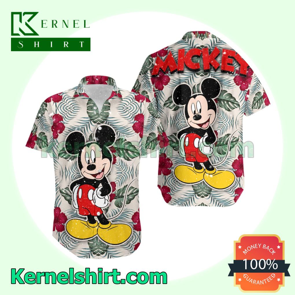 Mickey Mouse Green Floral Disney Button Shirt