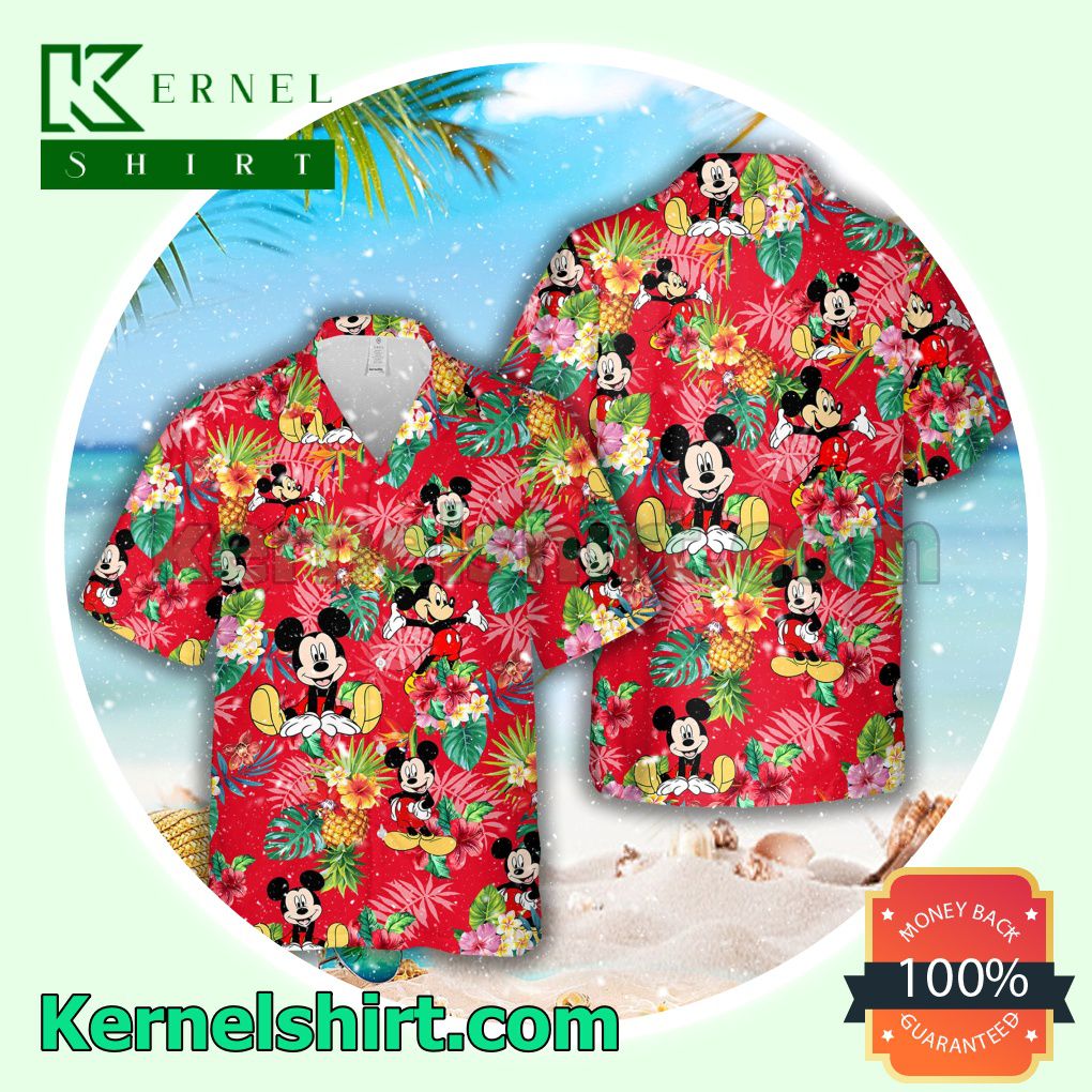 Mickey Mouse Pineapple Fruit Tropical Button Shirt