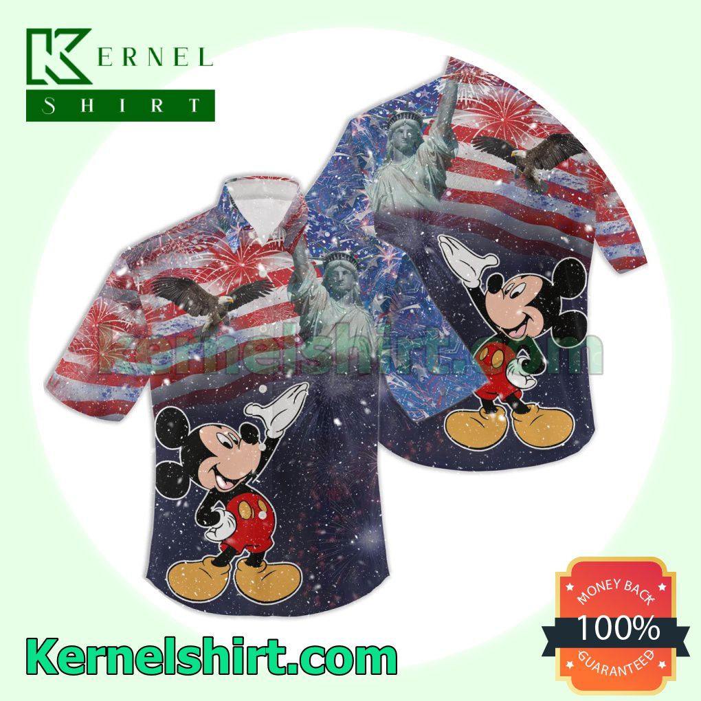 Mickey Mouse Us Flag Firework Button Shirt