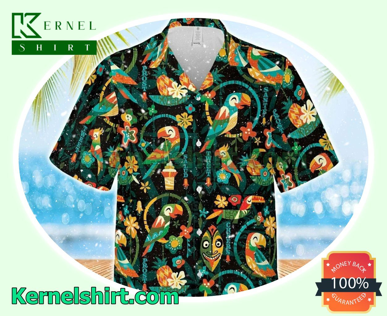Native Tiki Tiki Parrot Cheers 3d Button Shirt
