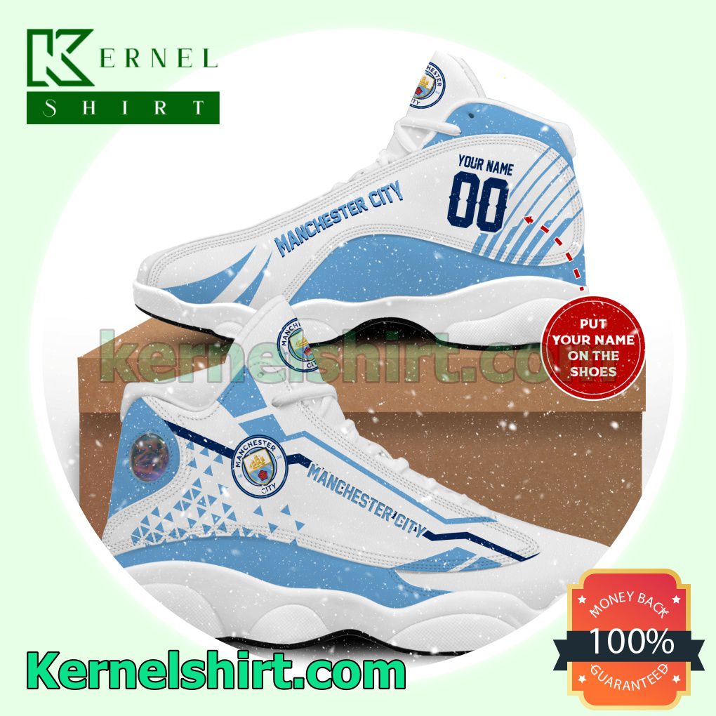 Personalized Manchester City White Blue Nike Sneakers