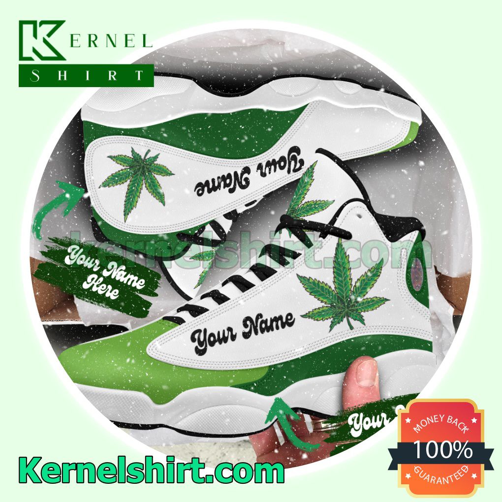 Personalized Weed Green White Nike Sneakers