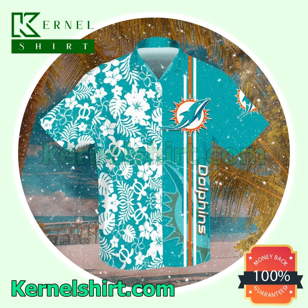 Sports American Football Nfl Miami Dolphins White Hibiscus On Turquoise Summer Shirt